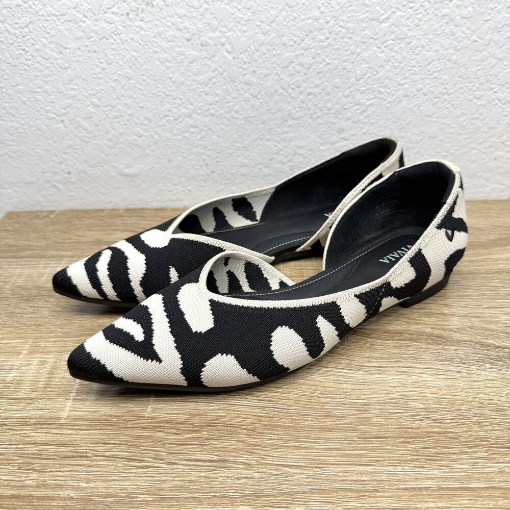 Vivaia Melia Pointed-Toe D'Orsay Flats EU 38 US 7 - 7.5 Ecru Tiger Stripe Print